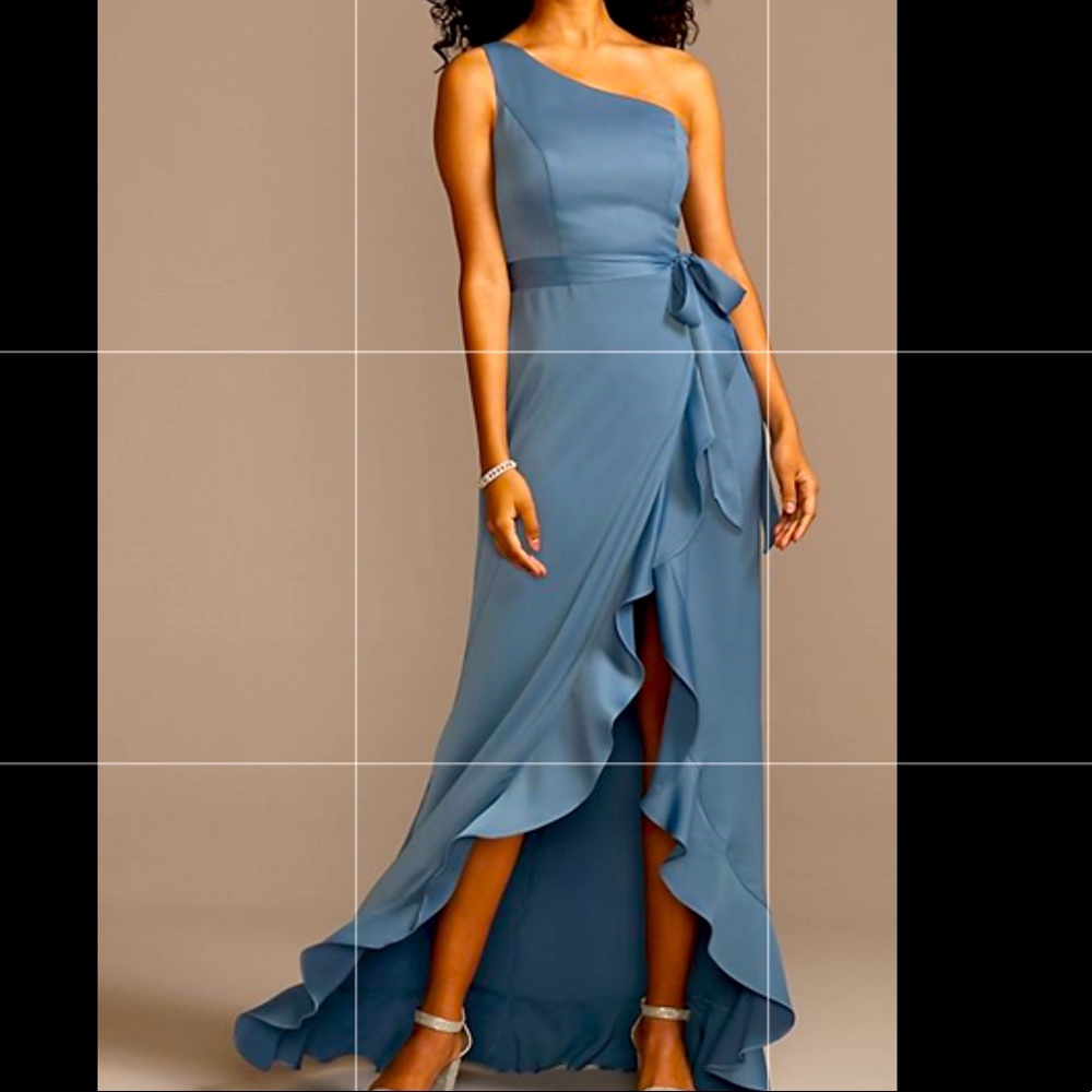 One Shoulder Crepe Satin Ruffle Bridesmaid Dress